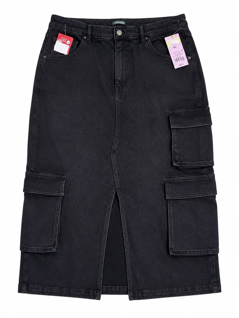 O'Neill Black Cargo Denim Midi Skirt with Front Slit